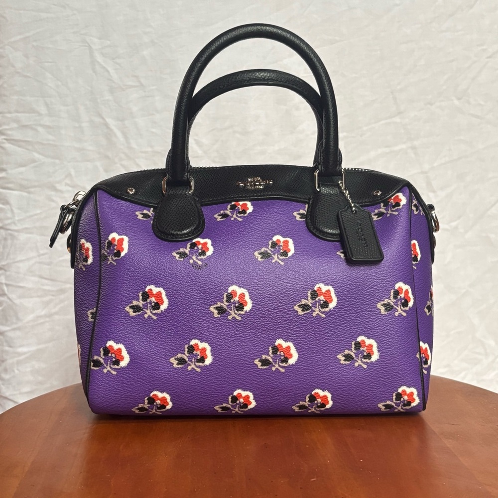 Coach Rowan Purple Floral Mini Satchel Handbag